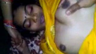 Sultry Servant In Golden Silk Saree Seduction