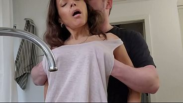 Horny Wife Gets Bent Over The Sink And Drilled While Scrubbing The Dishes